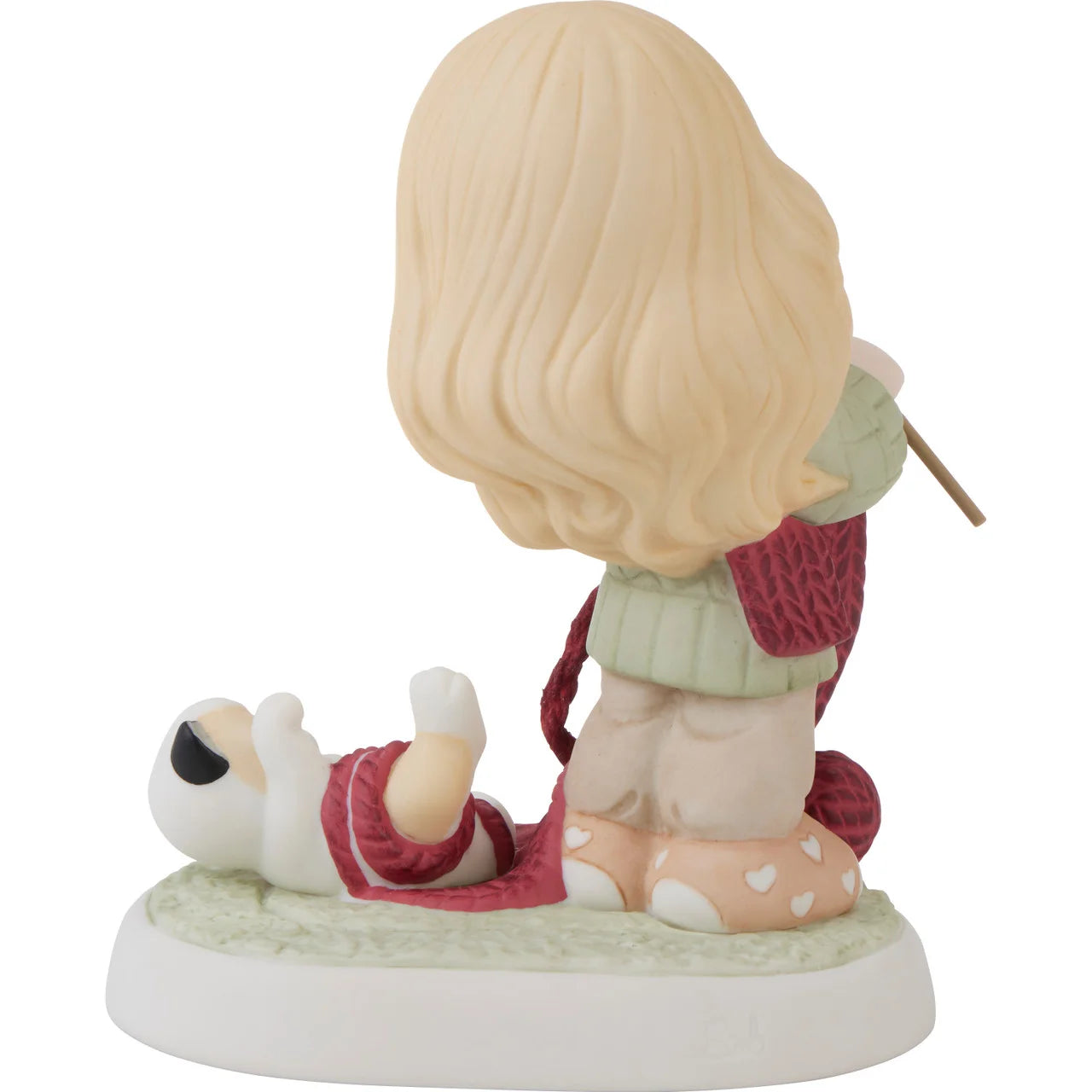 Girl Knitting with Kitten Unwinding It Figurine