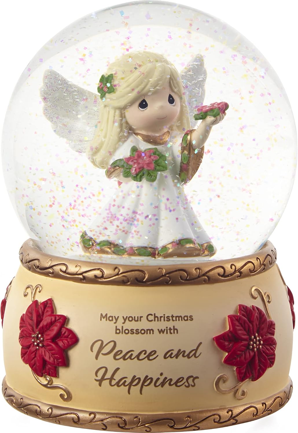 Annual Angel W/Red Poinsettia Musical Snow Globe