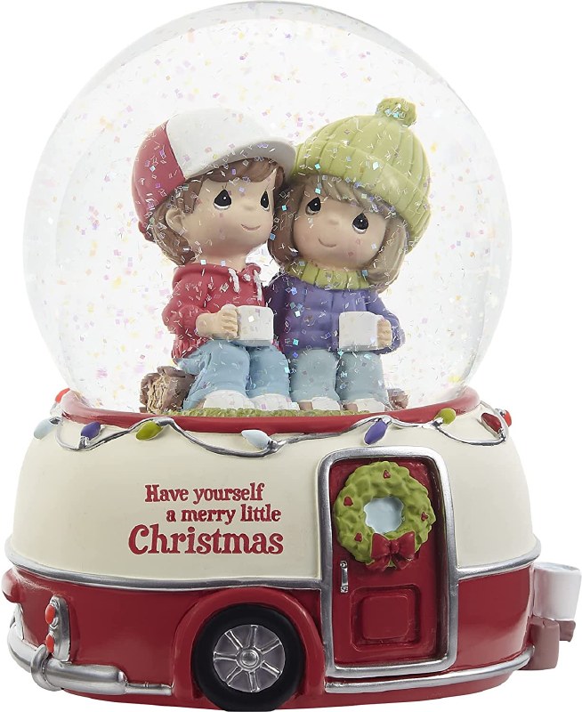 Couple With Christmas Camper Musical Snow Globe