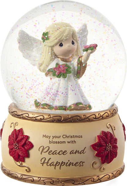 Annual Angel W/Red Poinsettia Musical Snow Globe