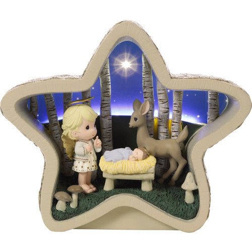 Angel Praying Next to Baby Jesus LED Star Figurine