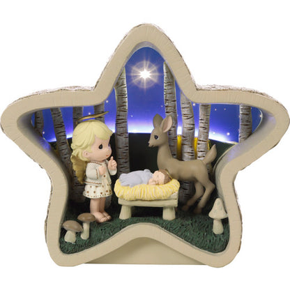 Angel Praying Next to Baby Jesus LED Star Figurine