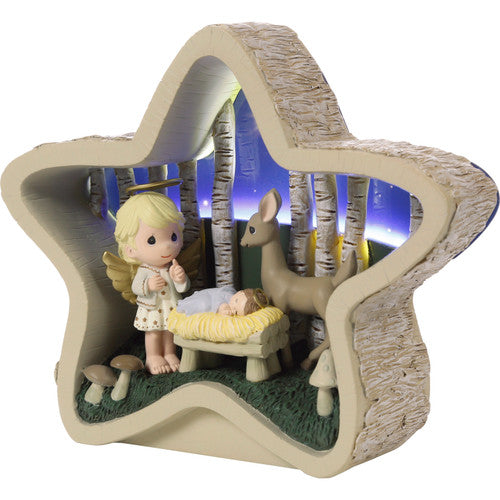 Angel Praying Next to Baby Jesus LED Star Figurine