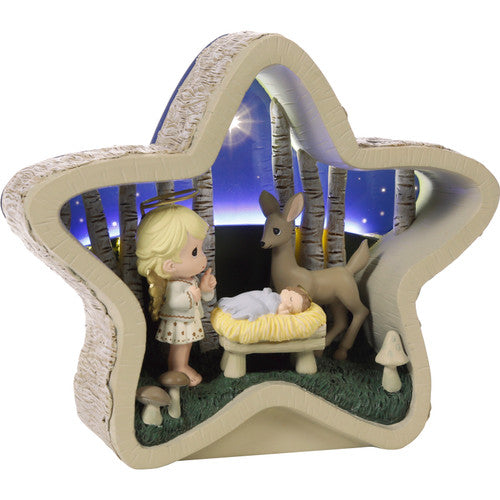 Angel Praying Next to Baby Jesus LED Star Figurine